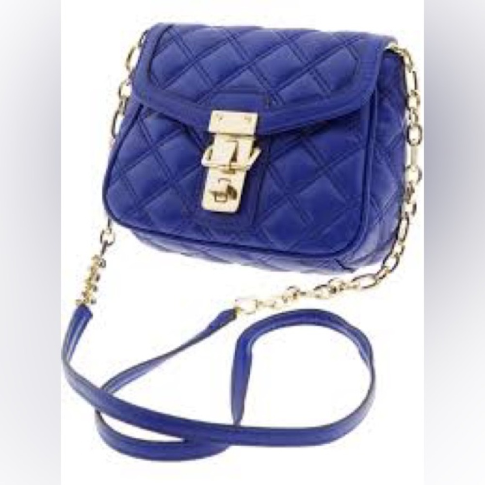 Quilted Crossbody Bag in Royal Blue with Gold Hardware